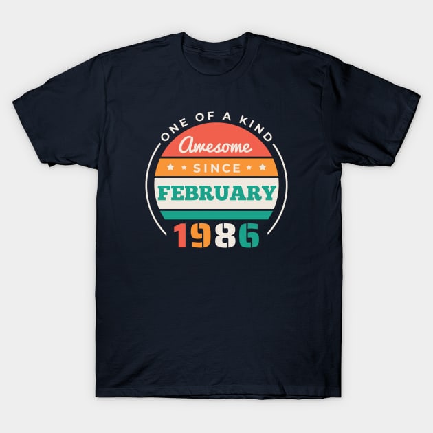 Retro Awesome Since February 1986 Birthday Vintage Bday 1986 T-Shirt by Now Boarding